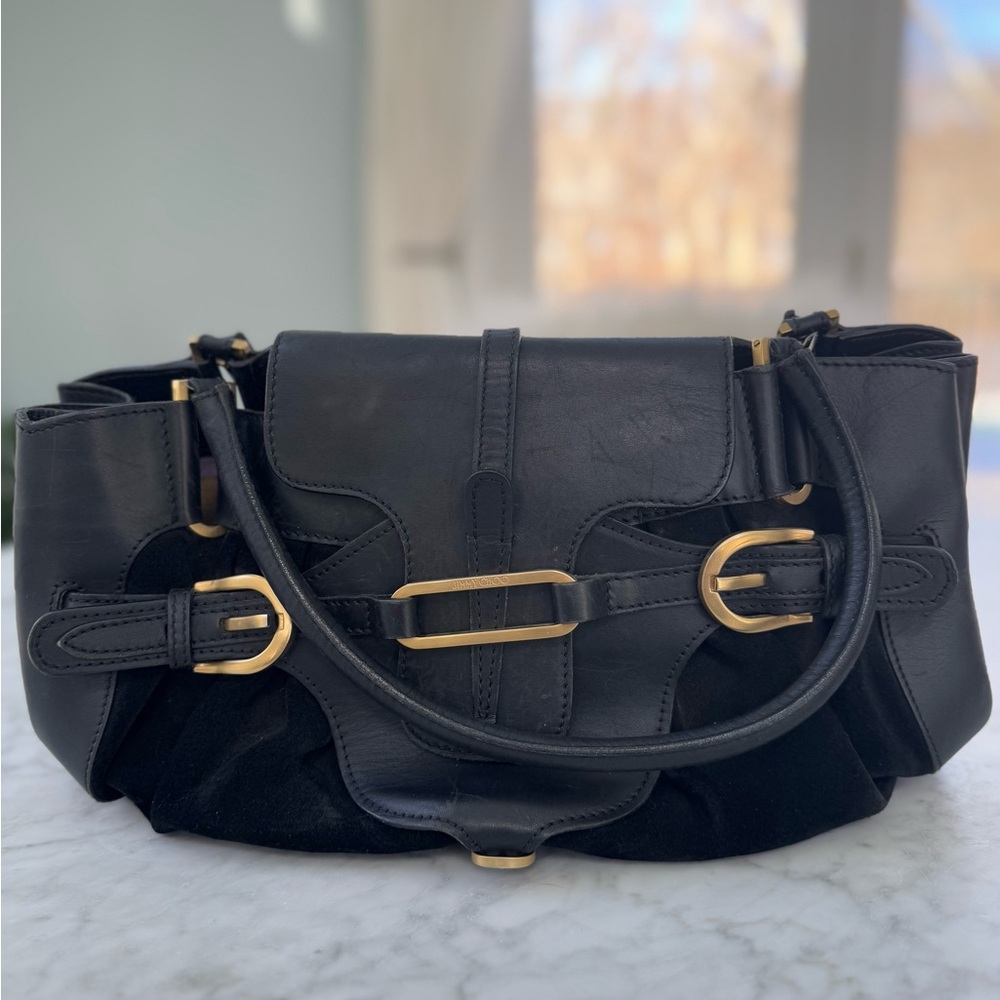Jimmy Choo Black Shoulder Bag with Gold Accents